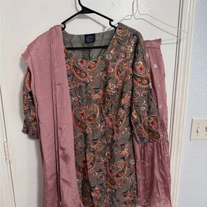 Gray and Pink Sharara suit